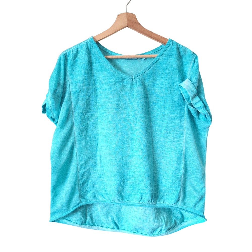 Kaktus Women Turquoise‎ 100% Linen Short Sleeve Top Made in Italy Size M Coastal